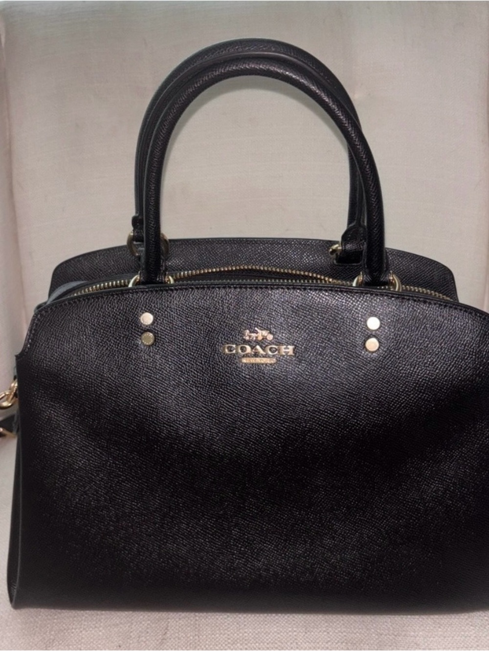 Coach Black Saffiano Leather Satchel with Gold Hardware